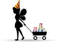 Little girl pull cart filled with gifts Silhouette