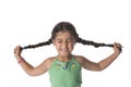 Little Girl Is Pulling Her Pigtails