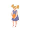 Little girl with a pumpkin in the hands. Harvesting concept