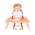 Little Girl Pupil Sitting at Table with Copybook Engaged in Elementary Education Vector Illustration Royalty Free Stock Photo