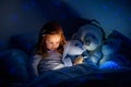 Little girl reading a book in bed Royalty Free Stock Photo
