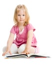 Little girl reading book on floor isolated Royalty Free Stock Photo