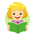 Little Girl Reading A Green Book