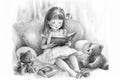 Little girl reading a picture book to her teddy bear friend Royalty Free Stock Photo