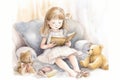 Little girl reading a picture book to her teddy bear Royalty Free Stock Photo