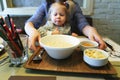 Little girl ready to eat her healthy breakfast Royalty Free Stock Photo