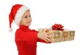 Little girl receiving yellow Christmas gift box Royalty Free Stock Photo