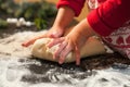 Little girl makes dough for christmas gingerbread Royalty Free Stock Photo