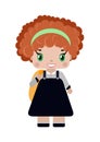 little girl, with red curly hair in school uniform