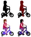 Little girl riding bicycle silhouette and illustration