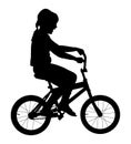 Little girl riding bicycle vector silhouette. happy kid on bike. Child laughing. Royalty Free Stock Photo