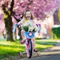 Little girl riding a bike on sunny spring day Royalty Free Stock Photo