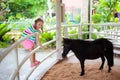 Child riding horse. Kids ride pony Royalty Free Stock Photo