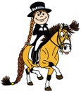 Little girl riding pony . Equestrian dressage sport