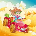 Little girl riding quad bike on desert