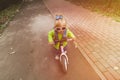 Little girl riding runbike outdoors, kids sport Royalty Free Stock Photo