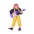 Little Girl in Rock Band Playing Electric Guitar Musical Instrument Vector Illustration Royalty Free Stock Photo