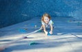 Little girl in rock climbing gym Royalty Free Stock Photo