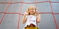 Little girl in rock climbing gym Royalty Free Stock Photo