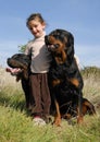 Little girl and rottweilers