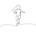 Little girl running and jumping one line art. Continuous line drawing of child, childhood, play, boy, girl, active games