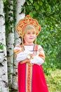 Little girl in Russian national a sundress