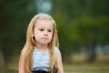 Sadness. Thoughtfulness. Little girl. Portrait child. Blonde Royalty Free Stock Photo