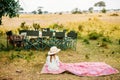 Little girl on safari bush lunch Royalty Free Stock Photo