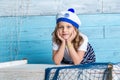 Little girl sailor looking at camera Royalty Free Stock Photo