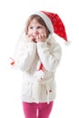 Little girl in santa cap wait for christmas Royalty Free Stock Photo