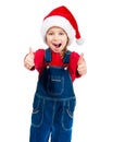 Little girl in santa hat show the thumb Royalty Free Stock Photo