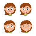 Little girl scared face expression, set of cartoon vector illustrations Royalty Free Stock Photo