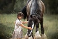 Little girl with shire horse