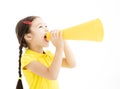 Little girl shouting by megaphone Royalty Free Stock Photo