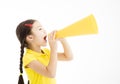 little girl shouting by megaphone Royalty Free Stock Photo