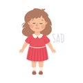 Little Girl Showing Sense of Sadness Standing and Crying Vector Illustration