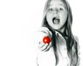 Little girl showing small red tomato Royalty Free Stock Photo