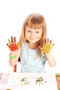 Little girl shows the hand painted colors Royalty Free Stock Photo