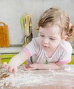 Little girl sifts flour