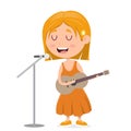 little girl singing and playing guitar, music performance by kid, cartoon vector illustration Royalty Free Stock Photo