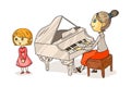 Little girl singing song and teacher plating piano Royalty Free Stock Photo