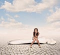 Girl siting on a toothpaste