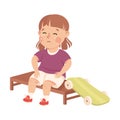 Little Girl Sitting on Bench Crying Out Loud Feeling Unhappy Vector Illustration