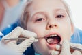 Little girl sitting in the dentists office Royalty Free Stock Photo