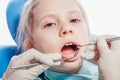 Little girl sitting in the dentists office Royalty Free Stock Photo