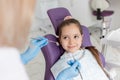 Little girl sitting in the dentists office Royalty Free Stock Photo