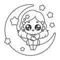Little girl sitting on the moon alone, for coloring Royalty Free Stock Photo