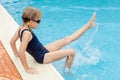 Little girl sitting near swimming pool Royalty Free Stock Photo