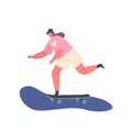 Little Girl Skating And Jumping On Skateboard In Park. Child Skateboarding Hobby. Kid Female Character Perform Stunts