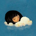 A little girl sleeping in a cloud, illustration Royalty Free Stock Photo